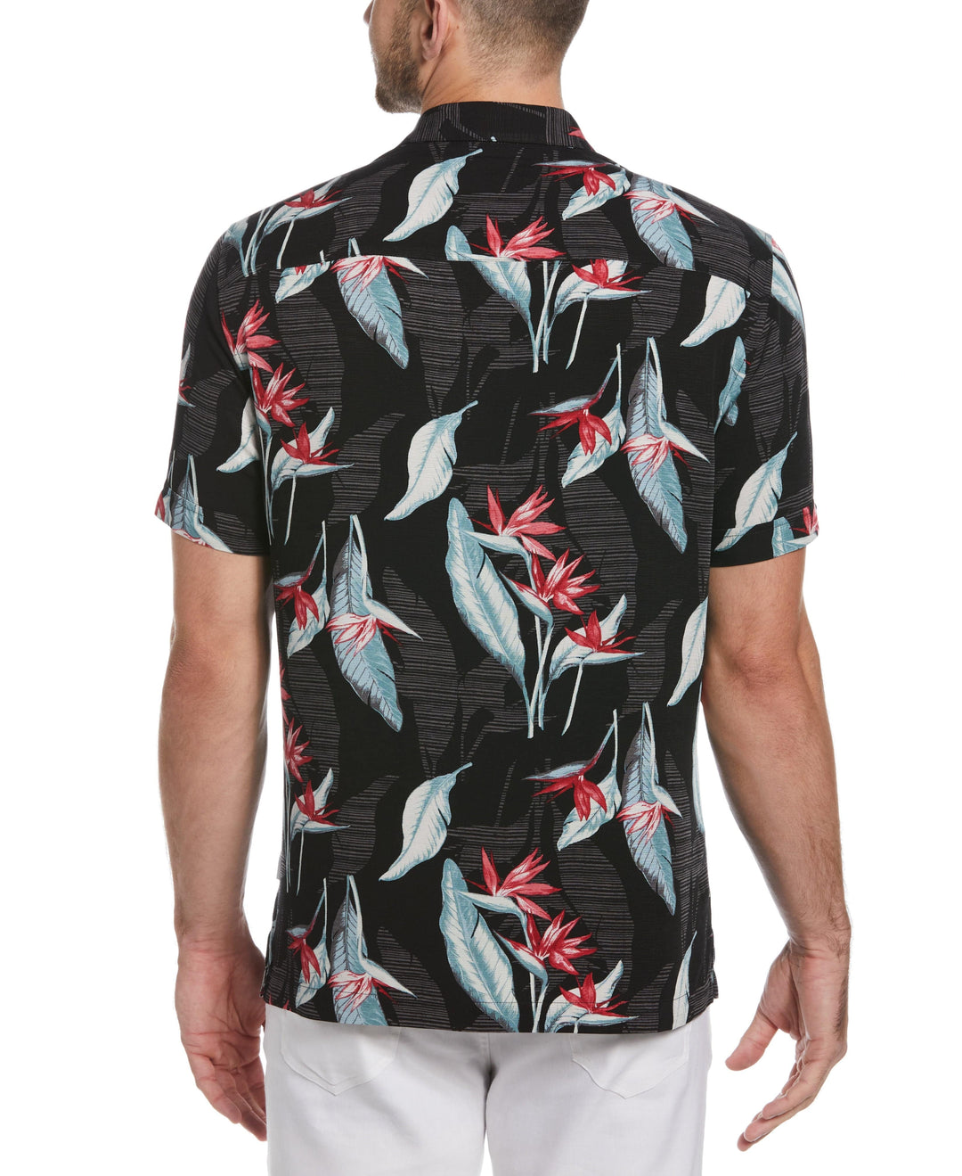 Floral Print Textured Tropical Shirt (Jet Black) 