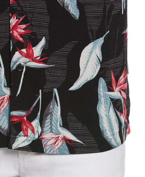 Floral Print Textured Tropical Shirt (Jet Black) 