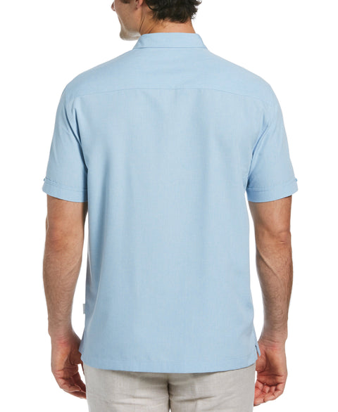 Geo Embroidered Panel Chambray Shirt (Cerulean) 