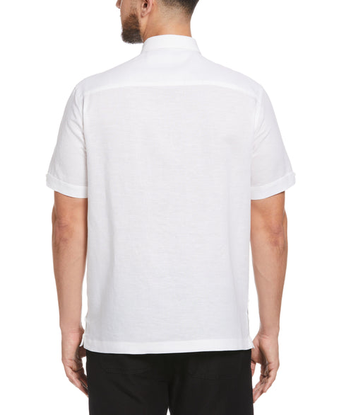 Linen Blend Contrast Embroidery Guayabera Shirt (Brilliant Wh/Jet Blk) 