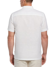Linen Blend Contrast Embroidery Guayabera Shirt (Brilli Whit/Azure Bl) 