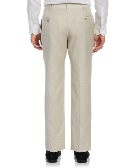 Linen Blend Flat Front Pant (Khaki) 