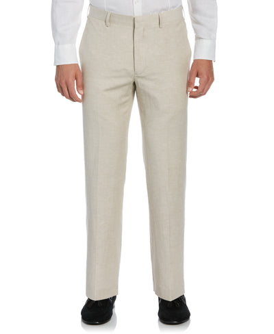 Linen Blend Flat Front Pant (Khaki) 