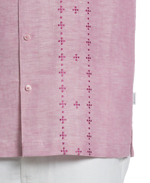 Linen Blend Geo Embroidered Panel Shirt (Red Violet) 