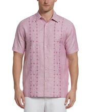 Linen Blend Geo Embroidered Panel Shirt (Red Violet) 