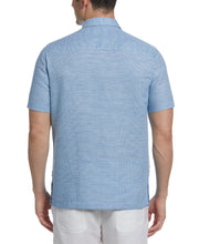 Linen Blend Houndstooth Guayabera Shirt (Mediterranian Blue) 
