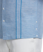 Linen Blend Houndstooth Guayabera Shirt (Mediterranian Blue) 