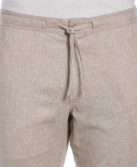 Linen Blend Mini Stripe Drawstring Pants-Pants-Cubavera