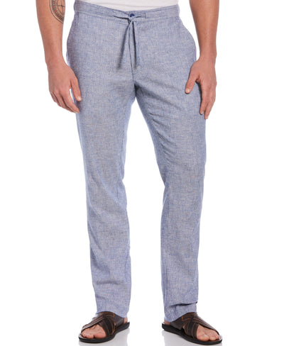 Linen Blend Drawstring Mini Stripe Pant-Pants-Federal Blue-XXL-Cubavera