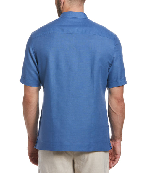 Linen Blend No Pocket Guayabera Shirt (Federal Blue) 