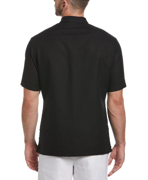 Linen Blend No Pocket Guayabera Shirt (Jet Black) 