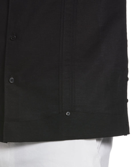 Linen Blend No Pocket Guayabera Shirt (Jet Black) 