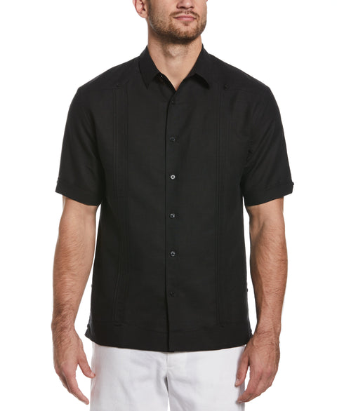 Linen Blend No Pocket Guayabera Shirt (Jet Black) 
