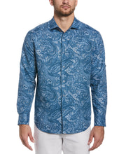 Linen Blend Paisley Print Shirt (Dark Blue) 
