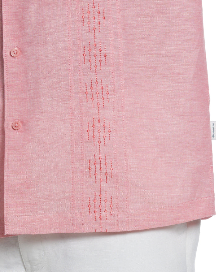 Linen Blend Pintuck Embroidery Shirt (Sun Kissed Coral) 