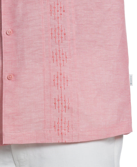 Linen Blend Pintuck Embroidery Shirt (Sun Kissed Coral) 