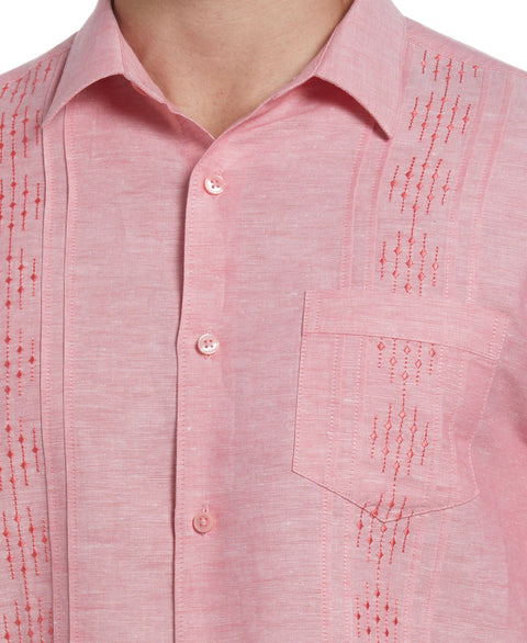 Linen Blend Pintuck Embroidery Shirt (Sun Kissed Coral) 