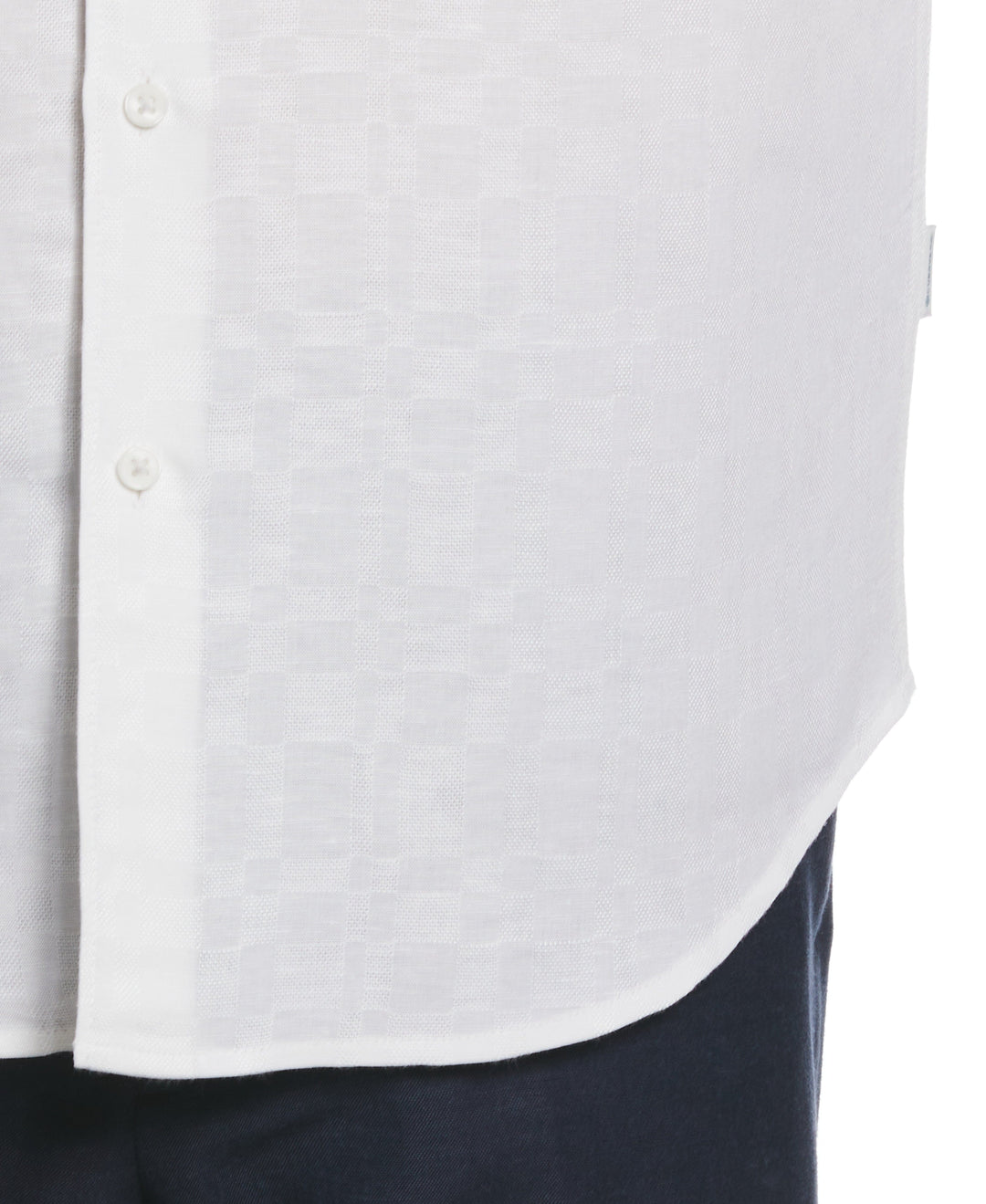 Linen Blend Plaid Dobby Roll Sleeve Shirt (Brilliant White) 