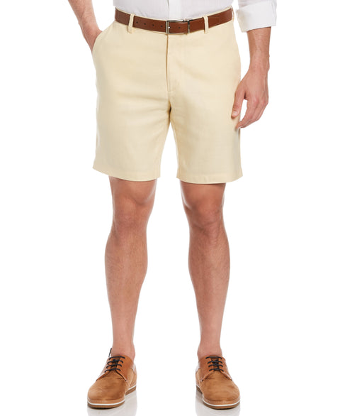 Linen-Blend Flat Front Shorts-Shorts-Banana Crepe-32-Cubavera