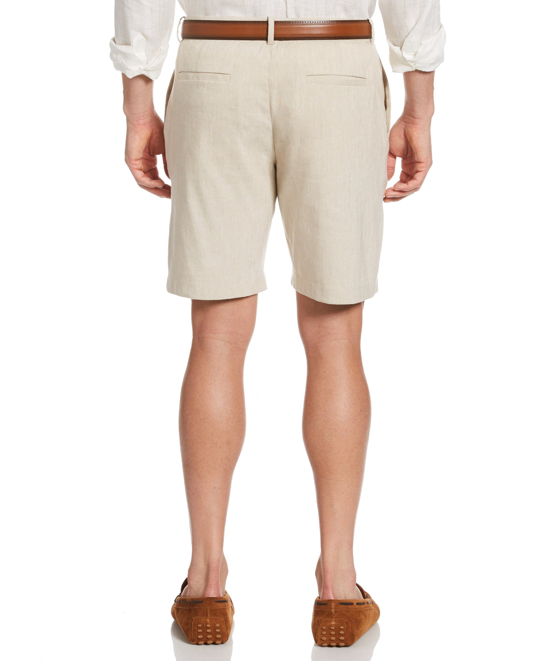 Linen-Blend Flat Front Shorts (Natural Linen) 