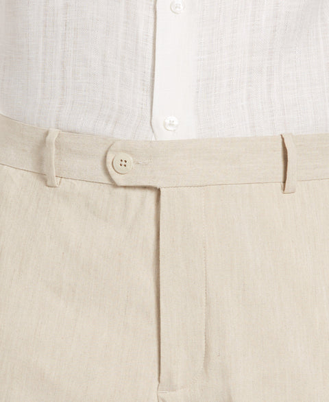 Linen-Blend Flat Front Shorts (Natural Linen) 
