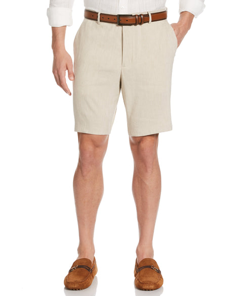 Linen-Blend Flat Front Shorts (Natural Linen) 