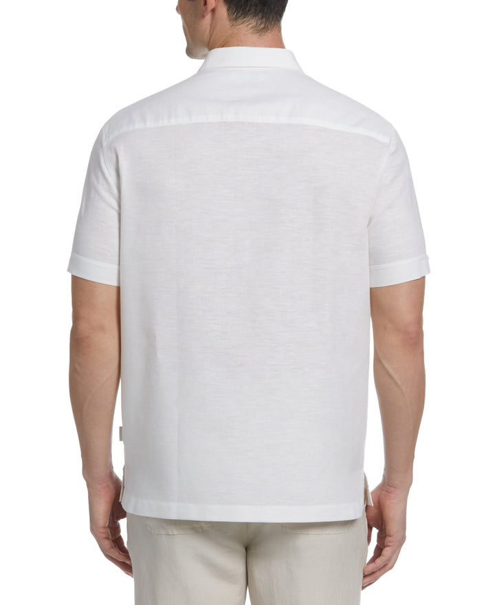 Linen Blend Tonal Embroidered Panel Shirt (Brilliant White) 