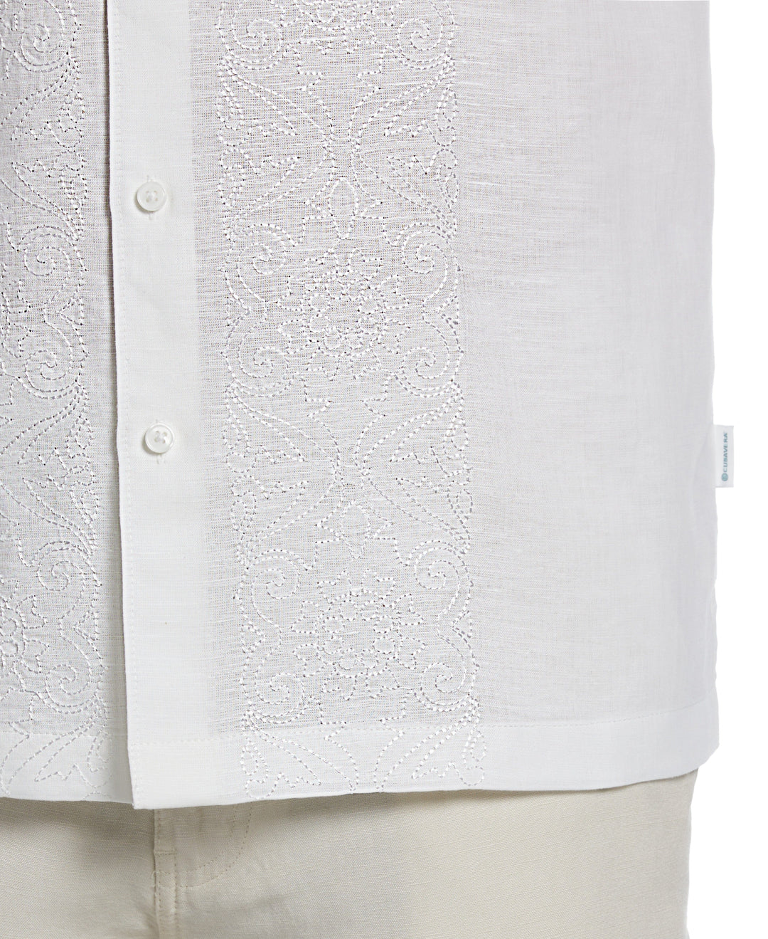 Linen Blend Tonal Embroidered Panel Shirt (Brilliant White) 