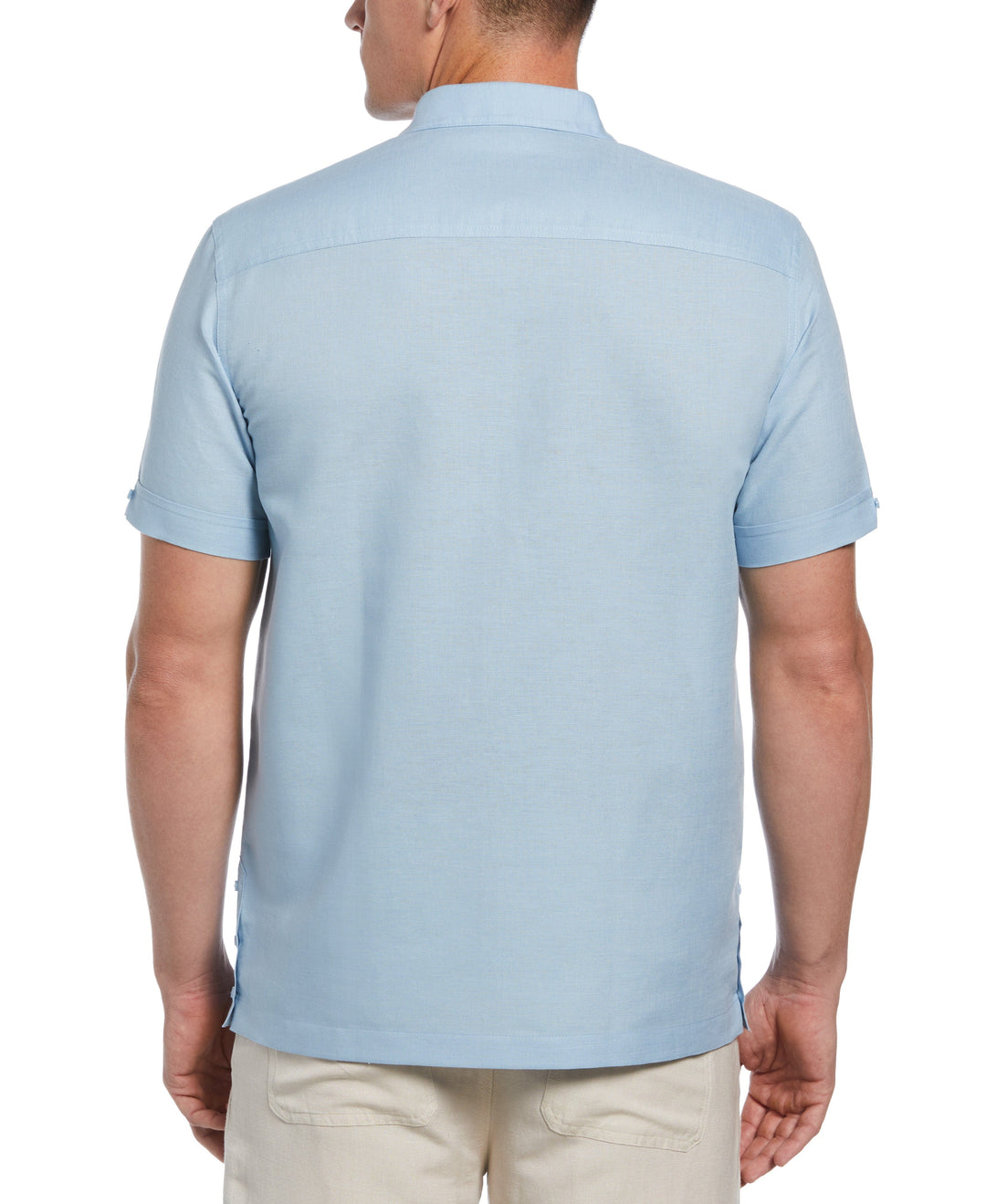 Linen Blend Tonal Embroidery Guayabera Shirt (Cerulean) 