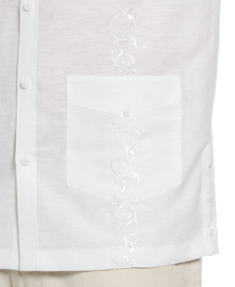 Linen Blend Tonal Embroidery Guayabera Shirt (Brilliant White) 