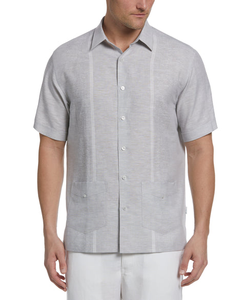 Linen Blend Yarn Dye Panel Guayabera Shirt (Sleet) 
