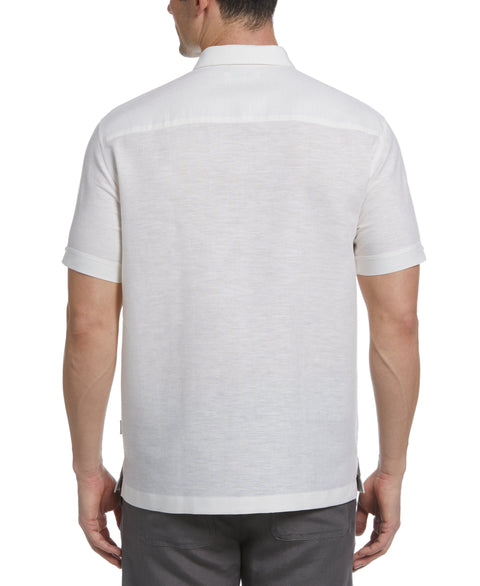 Linen Blend Yarn Dye Panel Shirt (Brilliant White) 