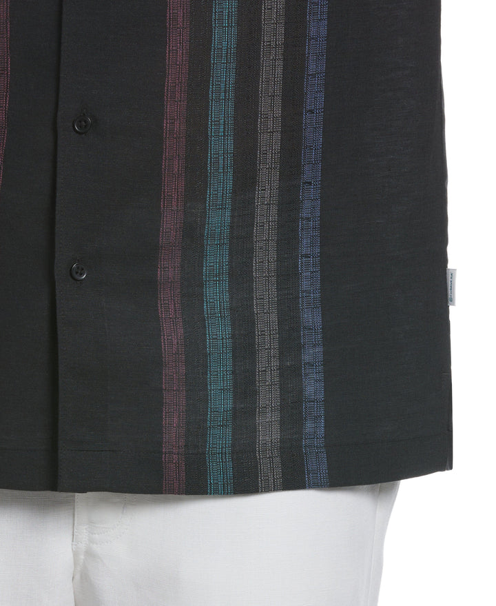 Linen Blend Yarn Dye Panel Shirt (Jet Black) 