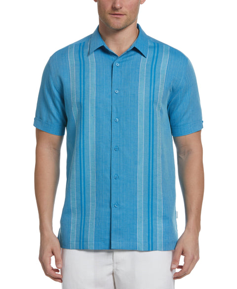 Linen Blend Yarn Dye Panel Shirt (Mediterranian Blue) 