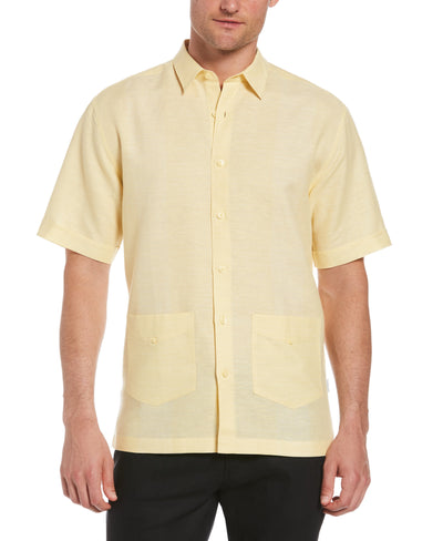 Linen-Blend Yarn Dye Stripe Guaybera Shirt-Guayaberas-Banana Crepe-L-Cubavera