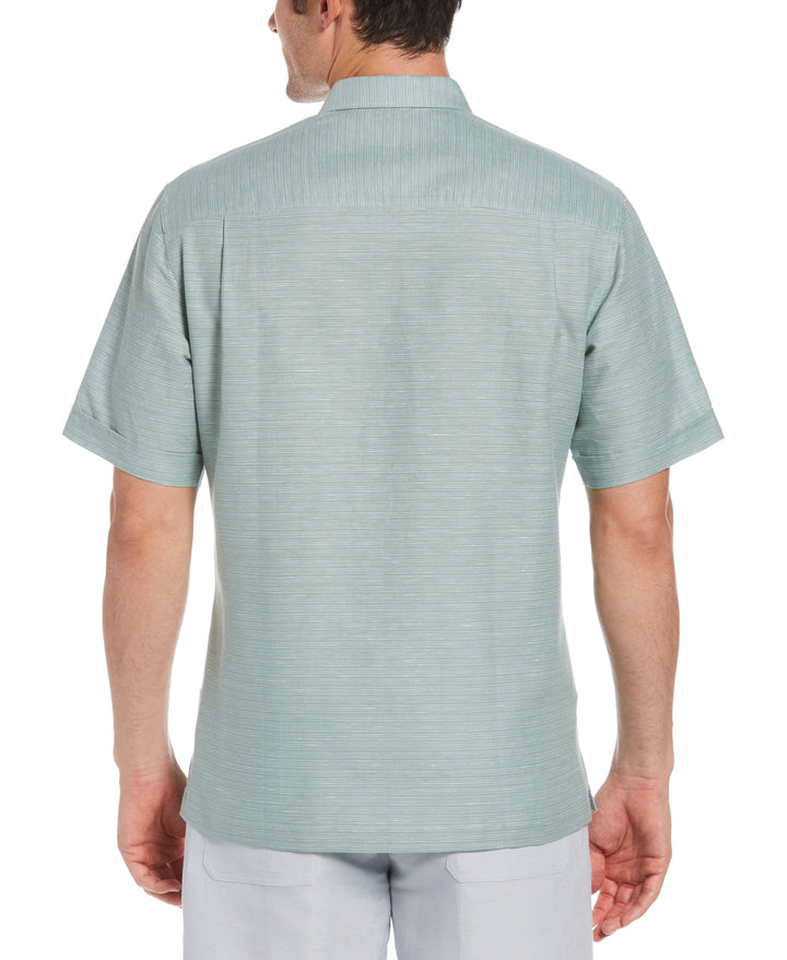 Linen Blend Yarn Dye Stripe Guayabera Shirt (Blue Surf) 