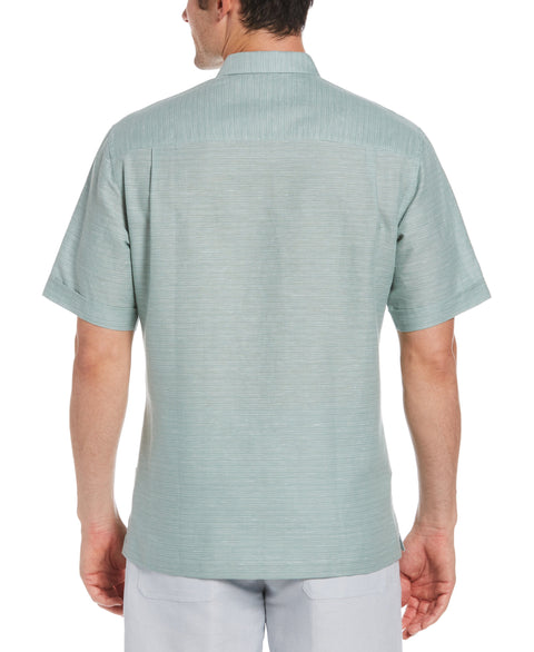 Linen Blend Yarn Dye Stripe Guayabera Shirt (Blue Surf) 