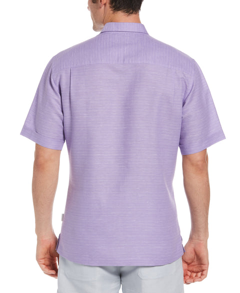 Linen Blend Yarn Dye Stripe Guayabera Shirt (Paisley Purple) 