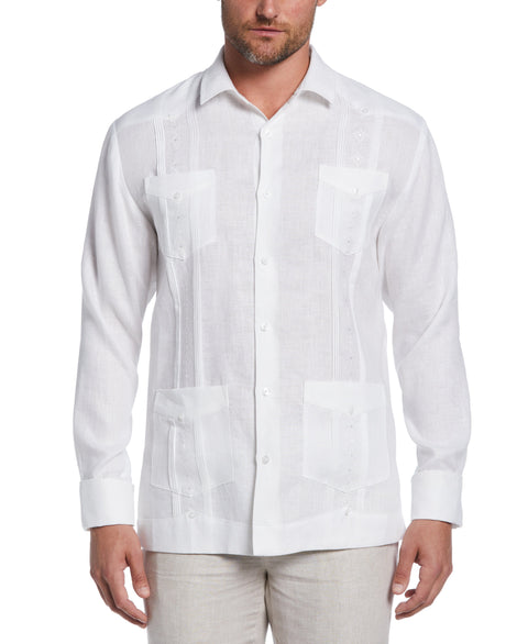 LINEN EMBROIDERED FRENCH CUFF GUAYABERA (Brilliant White) 