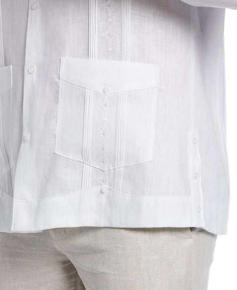 LINEN EMBROIDERED FRENCH CUFF GUAYABERA (Brilliant White) 