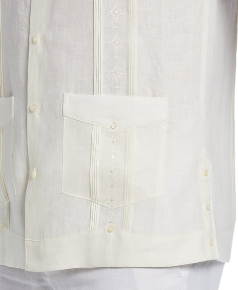 Linen Embroidered French Cuff Guayabera Shirt (Whisper White) 