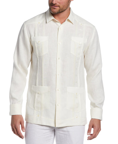 Linen Embroidered French Cuff Guayabera Shirt (Whisper White) 