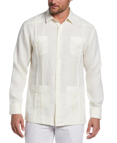 Linen Embroidered French Cuff Guayabera Shirt (Whisper White) 