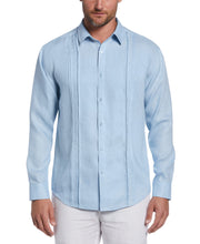 Linen Embroidered Tuck Panel Guayabera Shirt (Cerulean) 