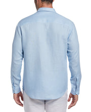 Linen Embroidered Tuck Panel Guayabera Shirt (Cerulean) 