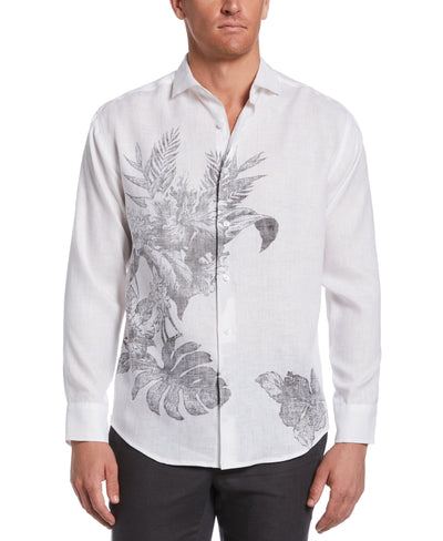 Linen Engineered Floral Print Shirt (Brilliant Wh/Jet Blk) 