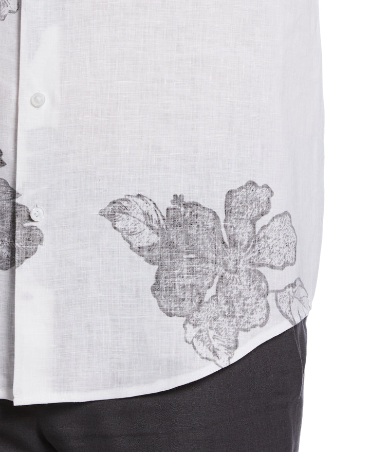 Linen Engineered Floral Print Shirt (Brilliant Wh/Jet Blk) 