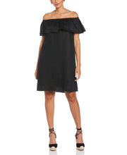Linen Off-the-Shoulder Knee-Length Dress (Black) 