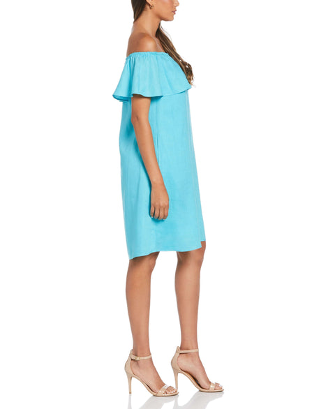 Linen Off-the-Shoulder Knee-Length Dress (Capri) 