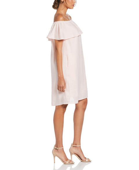 Linen Off-the-Shoulder Knee-Length Dress (Pink Dogwood) 